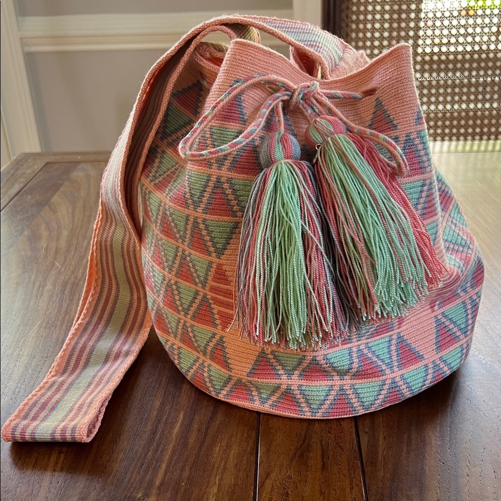 Wayuu Tribe Mochilla Pink and Green Shoulder Bag